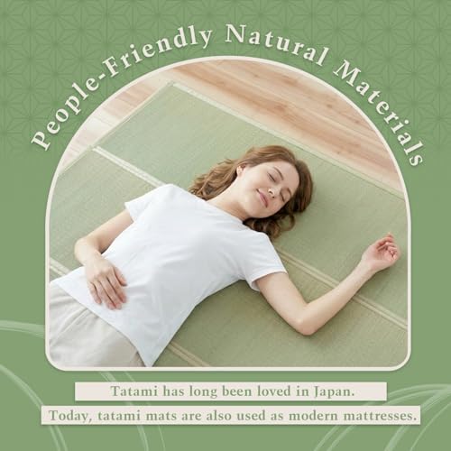 BJDesign Japanese Tatami Mat, Foldable Igusa Rush Grass Floor Mat Queen XL | Futon sleeping, meditation, yoga, zen-inspired room decor, non-slip backing, moisture and odor control, 9mm cushioning - size: Queen XL