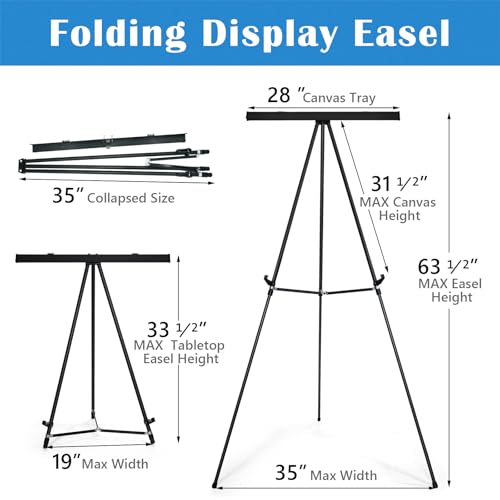Falling in Art 63 1/2'' Aluminum Flip Chart Easel Stand, Black, 4 Pack | Presentation Easel with Adjustable Floor for Boardroom, Whiteboard, Paper Pads, Signage - style: Black 4-Pack