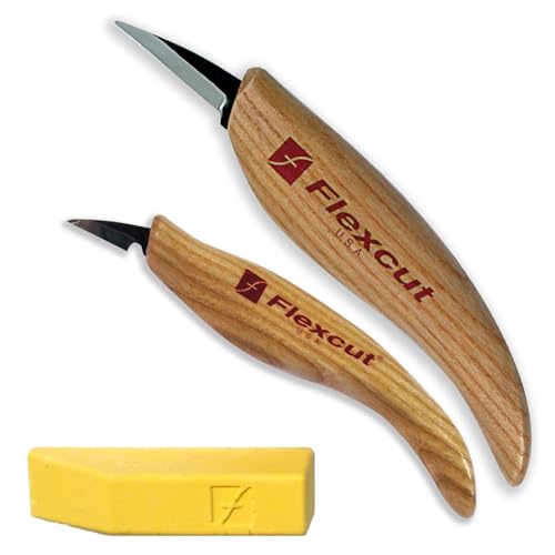 Flexcut Whittler’s Knife Kit (KN300) 2-Piece Set with KN13 & KN27 High-Carbon Steel Blades, Ergonomic Ash Wood Handles, Gold Polishing Compound, 5.2 oz, Made in USA - style: Whittler's Kit