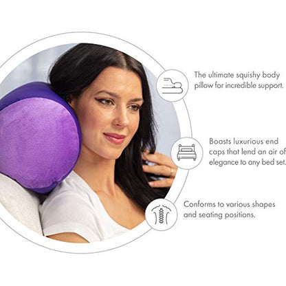 Microbead Bolster Neck Roll Pillow, 14x8 in Cylinder Tube, Dark Lavender | Silky feel fabric helps prevent wrinkles & hair breakage; feather-light beads gently cushion head & shoulders as you rest - color: Dark Lavender