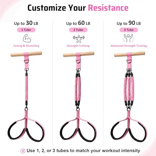 Pedal Resistance Band with Handle, 3 Tubes, 30-90 lb - color: Pink