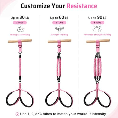 Pedal Resistance Band with Handle, 3 Tubes, 30-90 lb - color: Pink