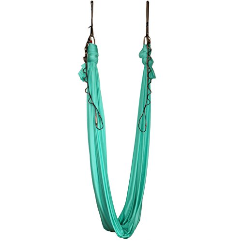 Aerial Yoga Hammock 5.5 Yards Yoga Swing Pilates Silk Home Gym Fitness Include hardware,Daisy Chain, Pose Guide - color: Seafoma Green