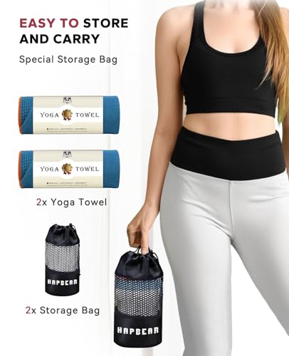 HAPBEAR 2 Pack Non Slip Yoga Mat Towel with Grip Dots, 72" x 24" Hot Yoga Towel - Super Absorbent Microfiber Yoga Towel for Hot Yoga, Bikram, Pilates and Gym Workout - Blue - color: Blue (2 Pack)