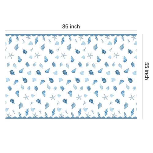 Seashell Party Tablecloth Decorations, Summer Birthday Turned Pretty | 3Pcs Disposable Ocean Sea Shell Table Cover Supplies for Birthday Starfish Blue Coasta Bachelorette Wedding 55in x 86in