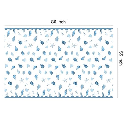 Seashell Party Tablecloth Decorations, Summer Birthday Turned Pretty | 3Pcs Disposable Ocean Sea Shell Table Cover Supplies for Birthday Starfish Blue Coasta Bachelorette Wedding 55in x 86in
