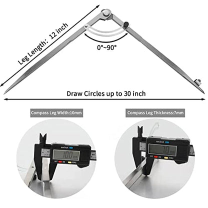 24 inch Compass for Geometry, Compass for Woodworking, Precision Woodworking Compass with Wing Divider and Pencil Holder, Large Compass for Geometry, Woodworking Compass, Drafting, Drawing Compass - size: 24in