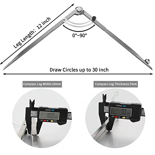 16 inch Compass for Geometry, Compass for Woodworking, Precision Woodworking Compass with Wing Divider and Pencil Holder, Large Compass for Geometry, Woodworking Compass, Drafting, Drawing Compass - size: 16in
