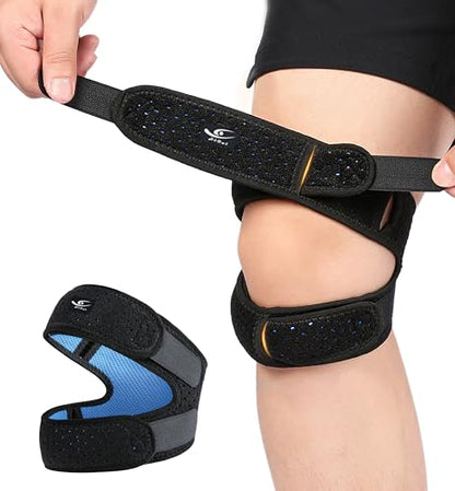 HiRui Dual Patella Knee Straps, Knee Brace Patella Stabilizer for Knee Pain Relief Running Tennis Jumping Arthritis Tendonitis, Joint and Muscles Protection - Adjustable (Black) - color: Black