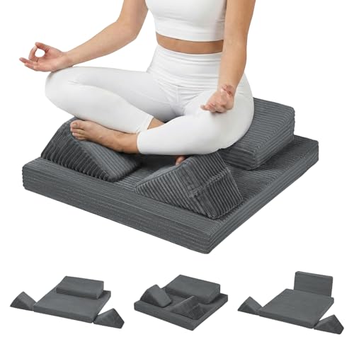 Meditation Cushion, Meditation Mat with Knee Support, Dark Grey | Large Washable Meditation Pillow for Sitting on Floor, Yoga Pillow with 2 Knee Cushions for Comfortable Sitting, 24x24in - color: Dark Grey, size: 24X24X2 Inch