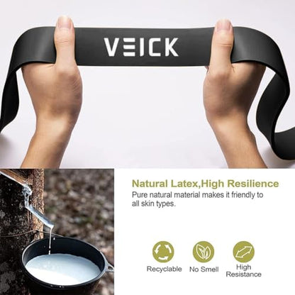 VEICK Pull Up Assist Resistance Bands for Home Gym | 100% Natural Latex, Non Slip Leather Texture, Space Saving, Full Body Training for Men Women - color: Gray Set of 5 + Hand Grip Pads