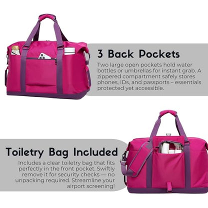 SUNNY BIRD Duffel with Utility Pouch, 40L Weekender Overnight Bag with Shoe Compartment for Travel and Sports (Purple) - color: Purple