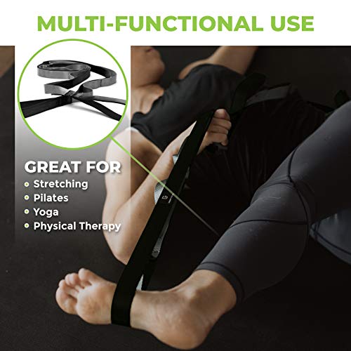 Gradient Fitness Stretching Strap for Physical Therapy, 12 Multi-Loop Stretch Strap 1" W x 8' L, Neoprene Handles, Physical Therapy Equipment, Yoga Straps for Stretching, Leg Stretcher. - color: Black/Grey