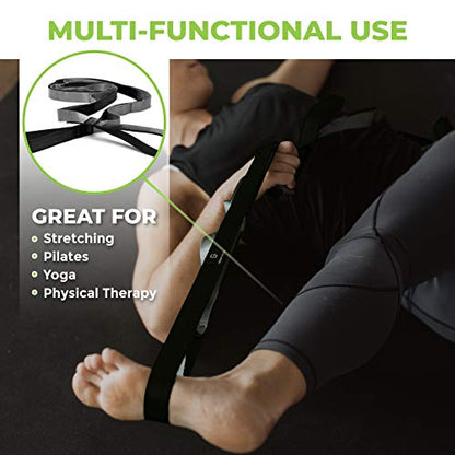Gradient Fitness Stretching Strap for Physical Therapy, 12 Multi-Loop Stretch Strap 1" W x 8' L, Neoprene Handles, Physical Therapy Equipment, Yoga Straps for Stretching, Leg Stretcher. - color: Black/Grey