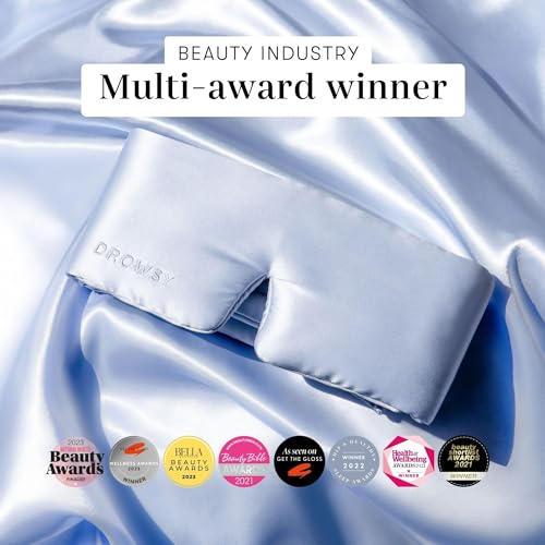 DROWSY Silk Sleep Mask - Face-Hugging, Padded Cocoon for Luxury Sleep in Total Darkness - 100% Pure Mulberry Silk (Blue Belle) - color: Blue Belle, size: 1 Count (Pack of 1)