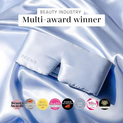 DROWSY Silk Sleep Mask - Face-Hugging, Padded Cocoon for Luxury Sleep in Total Darkness - 100% Pure Mulberry Silk (Blue Belle) - color: Blue Belle, size: 1 Count (Pack of 1)