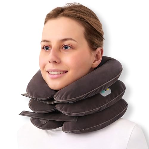 Electric Pump Cervical Neck Traction Device for Neck Pain Relief, One-Click-to-Inflate Neck Stretcher Support Brace for Home Use Neck Decompression (Built-in Battery & Motor Powered) Gray - color: Battery Model (Gray)