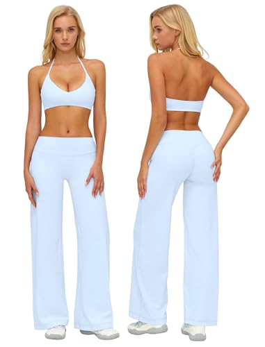 ABOCIW Workout Sets for Women Two Piece Yoga Pilates Outfits - color: Light Blue, size: Medium