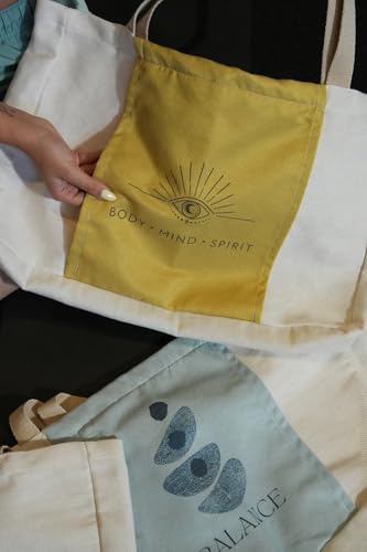 Large Canvas Yoga Tote Bag with Yoga Mats Bags Carrier - color: Beige & Mustard
