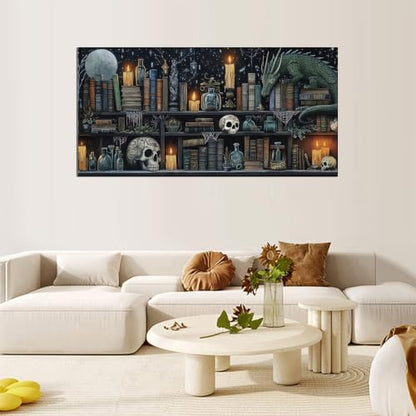 KUFWKEY Bookshelf Diamond Painting Kit,Dargon Diamond Art Kits for Adults | Skull & Dragon Design, DIY Craft Kit,Halloween Diamond Art,Large size 15.7x31.5inch,Gem Art and Crafts,Gothic Diamond dots - color: AM6021