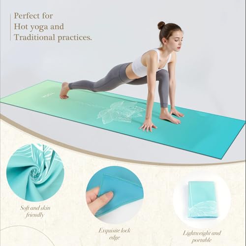 Yoga Towel with Corner Pockets Non Slip Hot Yoga Towel 24" x72" for Hot Yoga, Pilates Fitness,Sweat,Bikram,Workout,Non Slip Sweat Absorbent Hot Yoga Towels (Gradient Blue)