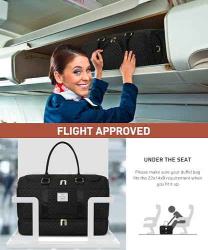 WINDARS Travel Duffle Bag, Weekender Bags for Women with Shoe Compartment, Overnight Bag with Toiletry Bag, Carry On Duffel Bags For Airplanes, Yoga Gym Duffel Bag, Black - color: Black