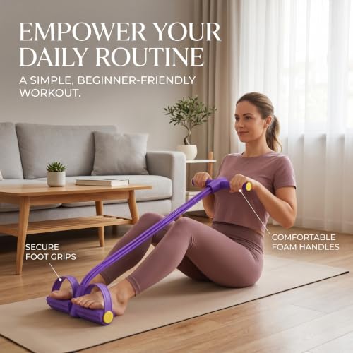 Pedal Resistance Band with Handle for Women | Multifunction Foot Pedal Exercise Bands, 8-Tube Rubber Up To 60 Lb, At Home Workout Equipment, Abdomen/Waist/Arm/Leg