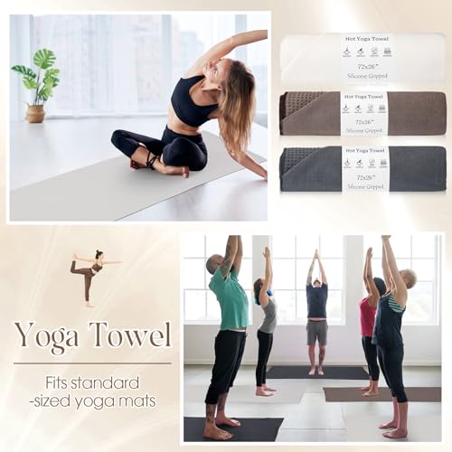 Hahafelt 3 Pack Hot Yoga Mat Towel Non Slip, Beige Dark Gray Coffee - color: Beige Dark Gray Coffee