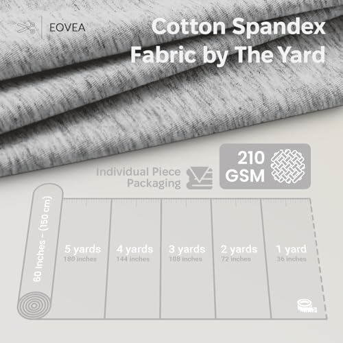 EOVEA - Cotton Spandex Fabric by The Yard - 4 Way Stretch Jersey Knit - Spandex & Cotton T-Shirt Fabric - Lightweight, Breathable - 60" Wide Roll| 10 oz(Heather Grey, 1 Yard) - color: Heather Grey, size: 1 Yard