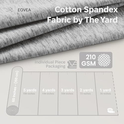 EOVEA - Cotton Spandex Fabric by The Yard - 4 Way Stretch Jersey Knit - Spandex & Cotton T-Shirt Fabric - Lightweight, Breathable - 60" Wide Roll| 10 oz(Heather Grey, 1 Yard) - color: Heather Grey, size: 1 Yard