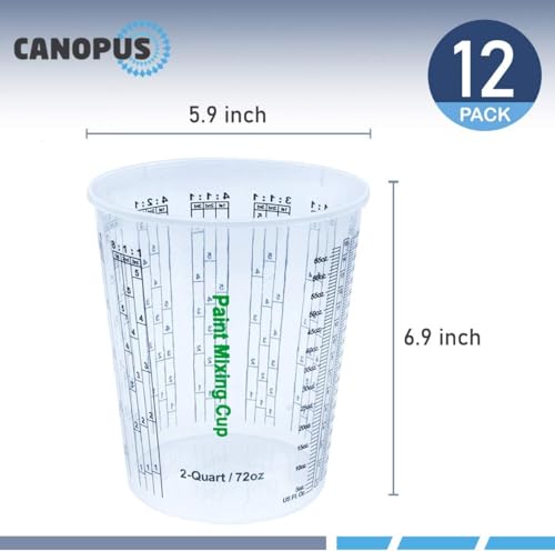 CANOPUS 72-oz Paint Mixing Cups, Pack of 12 Cups with 3 Lids, Reusable and Solvent-Resistant Clear Plastic Containers for Paint, Epoxy, Resin, Oil, and Thinner - size: 72 oz