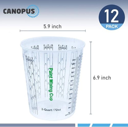 CANOPUS 72-oz Paint Mixing Cups, Pack of 12 Cups with 3 Lids, Reusable and Solvent-Resistant Clear Plastic Containers for Paint, Epoxy, Resin, Oil, and Thinner - size: 72 oz