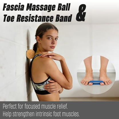 2026 NEW Balance Board Cork Half Roller Kit | Foot Balance Trainer & Ankle Strengthener for Stretch Massage Fascia Release | Cork Massage Ball Roller Resistance Bands | Portable Balance Training Set for Home Gym
