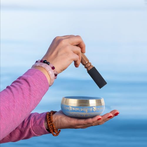 Kmise Tibetan Singing Bowls Set- Handmade in Nepal Meditation Sound Bowls for Yoga, Meditation, Mindfulness, Healing and Chakra Balancing, Stress Relief (3.5', Blue) - color: 3.5inch Blue