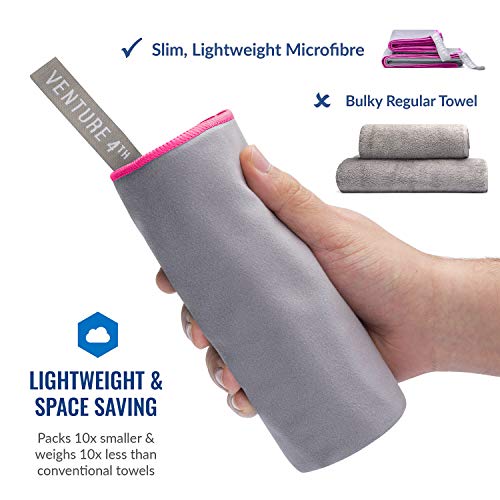 VENTURE 4TH Quick Dry Travel Towel, Ultra Soft Microfiber - 3 Sizes | Odor-resistant, absorbs 7x more than cotton. Fast-drying, skin-friendly microfiber. Includes tear-resistant carry bag. - color: Gray Pink, size: 72.00" x 31.50"