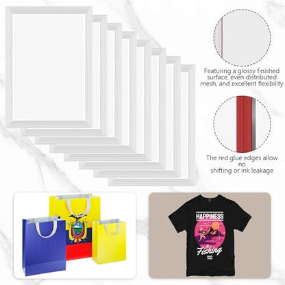 Zonon 8 Pieces 10x14 Inch Aluminum Silk Screen Printing Frames with 160 White Mesh White Polyester Screen and Red Glue Pre-Stretched Silk Frame for DIY T-Shirt Printing - size: 10 x 14 Inch