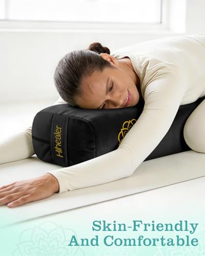 3 in 1 Yoga Bolster Pillow Set, Premium Rectangular Velvet Cushion - color: Midnight Black