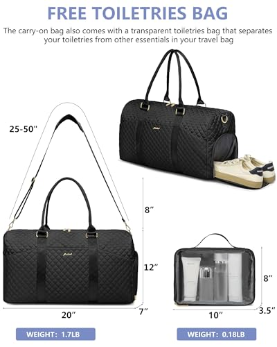 FOCDOD Travel Duffle Bag for Women - Weekender Bags with Shoe Compartment Large Carry on Overnight Tote Bag with Toiletry Bag Traveling Yoga Gym Bags with Wet Pocket Mommy Hospital Bag Black - color: 01-Black, size: Large