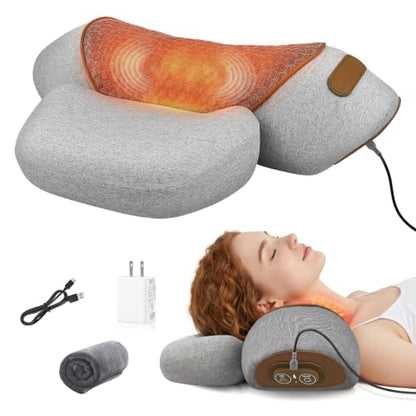 Neck Massager Pillow with Heat & Air Traction, Ergonomic Cervical Support | Auto & Manual Controls with Adjustable Air Lift for a More Flexible Neck Support Experience