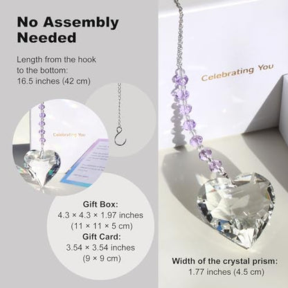 Celebrating You Rainbow Maker, Birthday Gifts for Women, Friendship Gifts | Matching Gift Card, Gift Box & Bag | Crystal Heart Suncatcher | Brighten Every Day with Rainbows | Sweet Lavender - color: Sweet Lavender