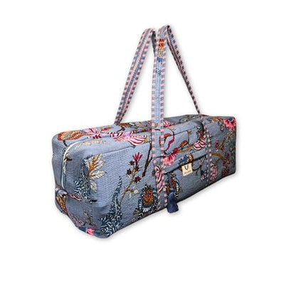Large Capacity Handblock Printed Yoga Mat bag for Women, Gym Bag, Fits Yoga Blocks, Adjustable strap, Pilates, Gym, Fitness Block & Gear, Light and Durable - color: Frosted Bloom