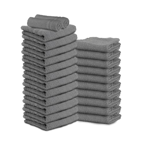 24 Pack Dark Grey Hand Towels 100% Cotton Spa Towel – 16x27 inches Highly Absorbable Facial Towels Gym, Hair, Face, Bulk Small Towels (Not Bleach Proof) - color: Grey, size: HAND TOWEL PACK OF 24 16X27