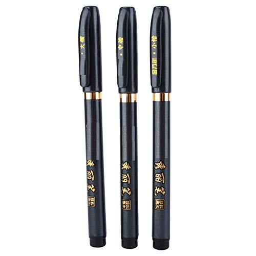 Maxmartt 3 Pcs Ink Pen Artist 3 Size Calligraphy Pen for Writing Drawing Chinese Japanese Calligraphy Shodo Brush Ink Pen Fineliner Pens Calligraphy Set for Beginners