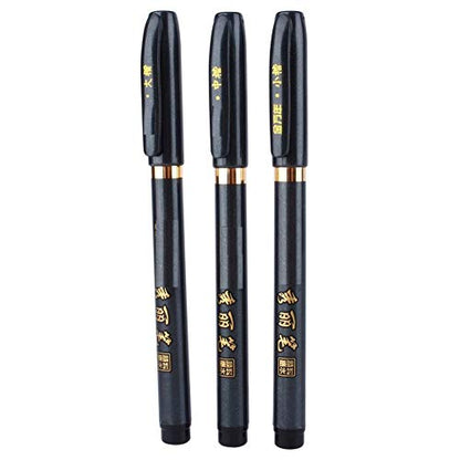 Maxmartt 3 Pcs Ink Pen Artist 3 Size Calligraphy Pen for Writing Drawing Chinese Japanese Calligraphy Shodo Brush Ink Pen Fineliner Pens Calligraphy Set for Beginners