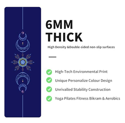 nuveti Yoga Mat Print Extra Thick TPE Non Slip Fitness Exercise Mat with Carrying Bag,72"x24" Extra Thick 6MM Exercise & Workout Mat for Yoga, Pilates Fitness and Floor Exercises - color: Blue