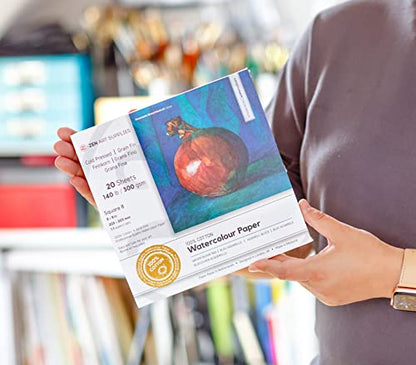 100% Cotton Watercolor Paper Block 140 lb - 8x8 in Cold Pressed 20 Sheets | Professional Grade Water Color Paper, Acid-Free Archival, Dual Texture Surfaces, Warp-Free Block Binding, Gouache & Wet-Media - size: 8"x8" Square 8