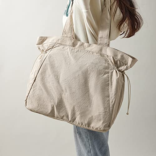 VAKAER Tote Bag for Women, 18L Side Cinch Shopper Bag, Large Hobo Bag, Lightweight Shoulder Bags for Work, Workout, Travel - color: Beige