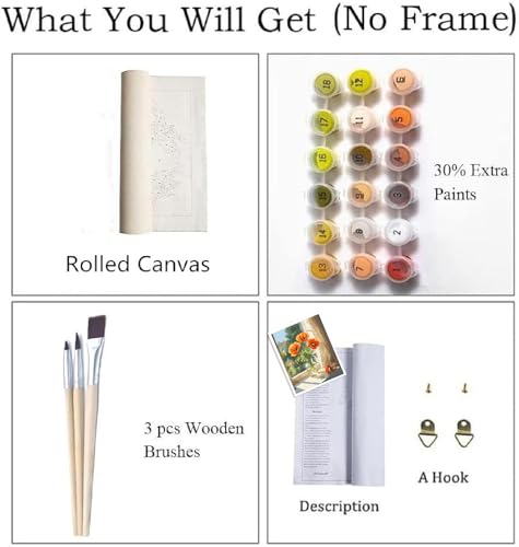 ZRIZQ Paint by Numbers Kit for Adults Beginner,Flowers,16x20 | Full set with wooden brushes,rolled canvas,rich paints.Calming activity.Beginner friendly.Just open and paint. - color: 16"X20"Rolled Canvas-Flowers 4