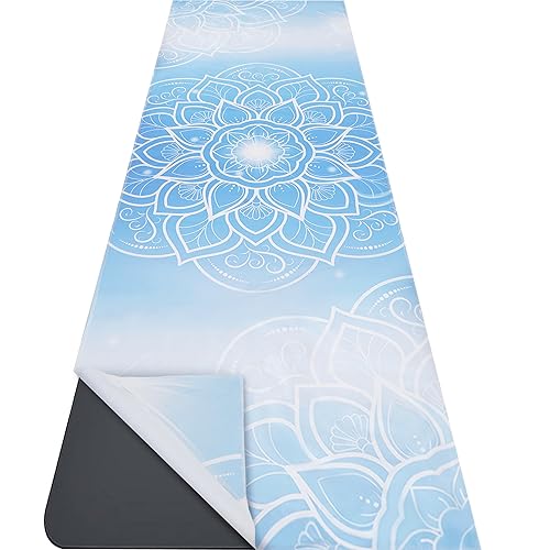 Yoga Mat Towel with Corner Pockets - Microfiber Yoga Towels for Hot Yoga Non Slip Moisture Wicking Sweat Absorbent, Mandala Yoga Towel Easy for Travel, Use in Hot Yoga, Bikram, Pilates and Fitness - color: Mandala Blue, size: 72"x26"