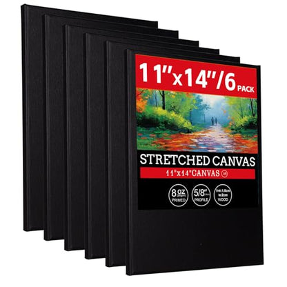 6 Pack 11x14 Stretched Canvases for Painting Black | 100% Cotton Black Painting Canvas, Art Canvases for Oil, Acrylic Paint & Other Painting Media - size: 11x14 (6Pack)